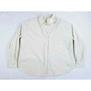 Uniqlo Size XS Womens Corduroy Skipper Collar Long Sleeve Off White Cotton Shirt